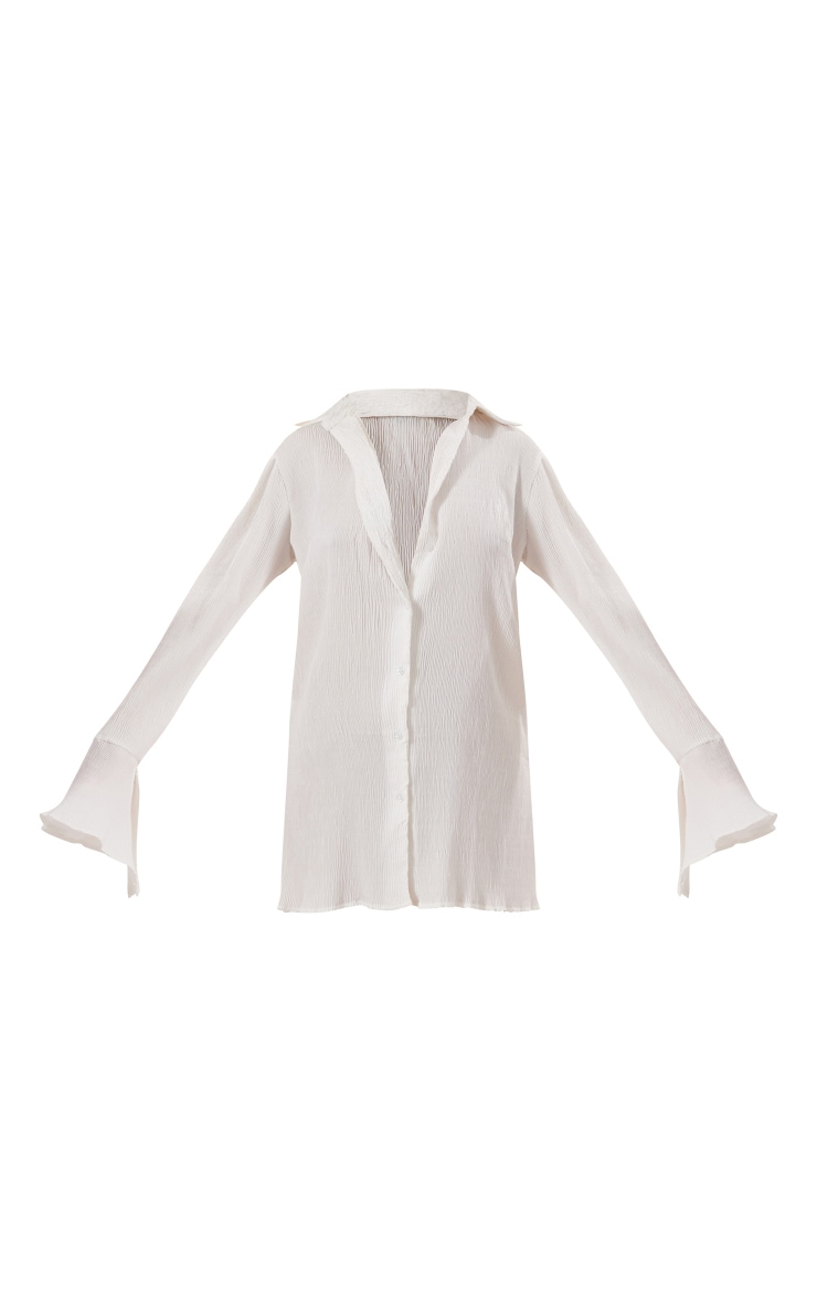 White Plisse Flared Sleeve Shirt Dress image 1