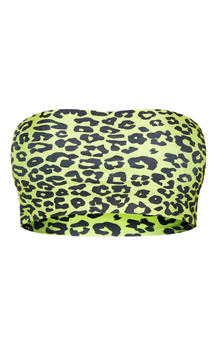 Shape Neon Green Leopard Print Bandeau Bikini Top ...