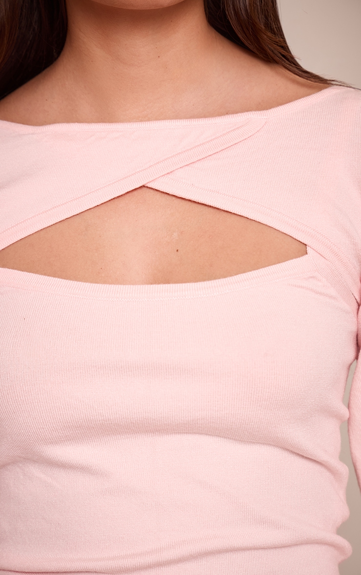 Pink Fine Knit Trim Detail Wrap Cardigan image 4