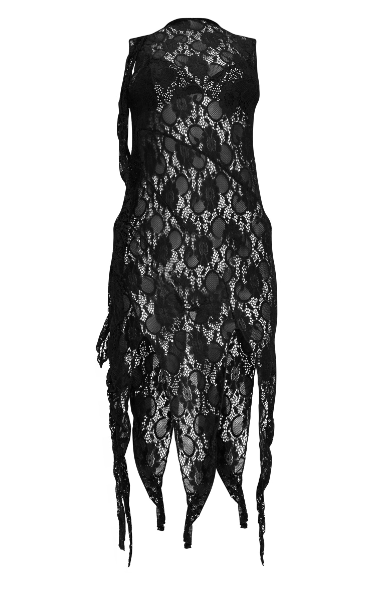 Black Lace Drape Detail Bodycon Dress Dresses PLT