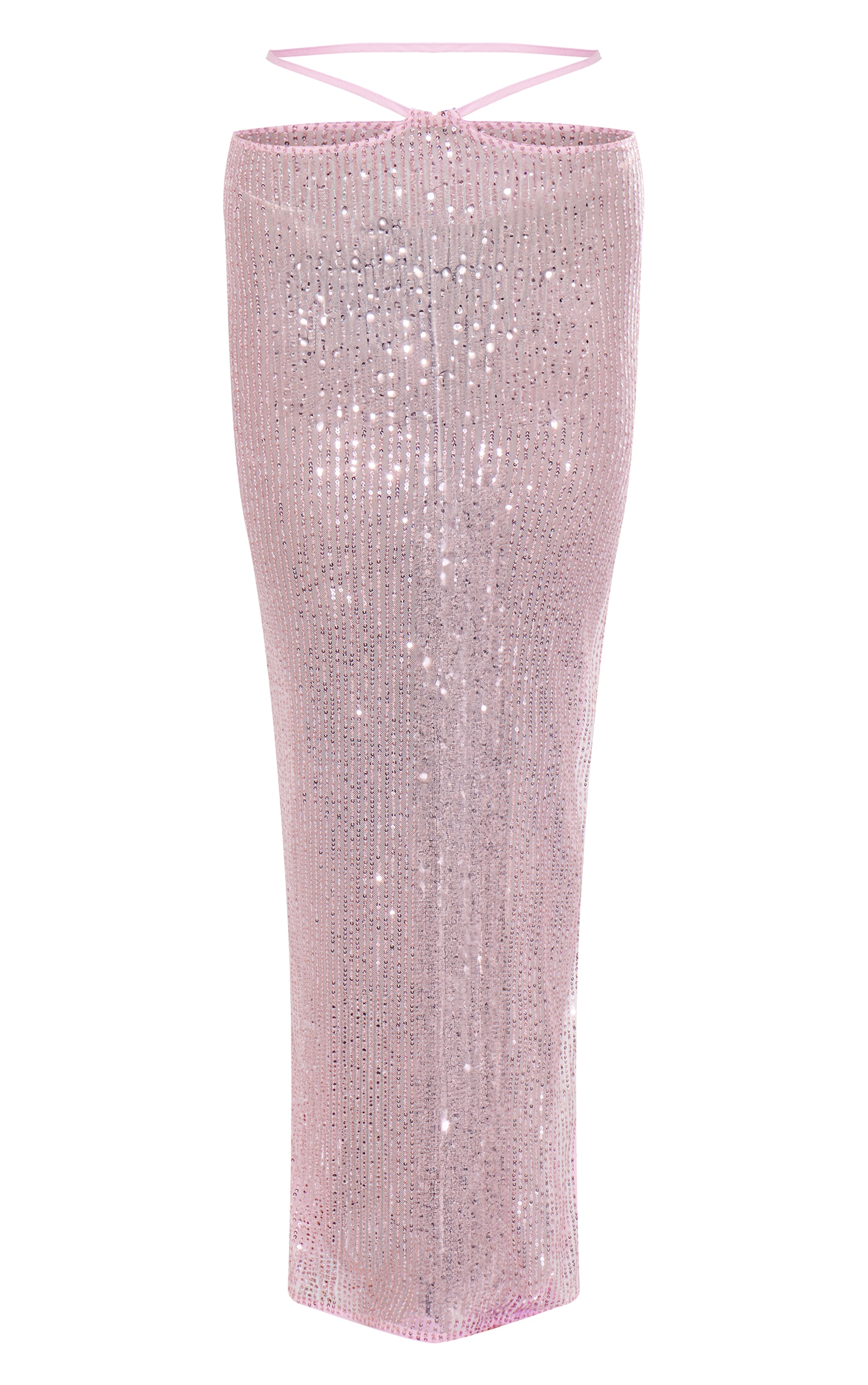 Jupe longue rose tendre transparente taille nouée à sequins image 5