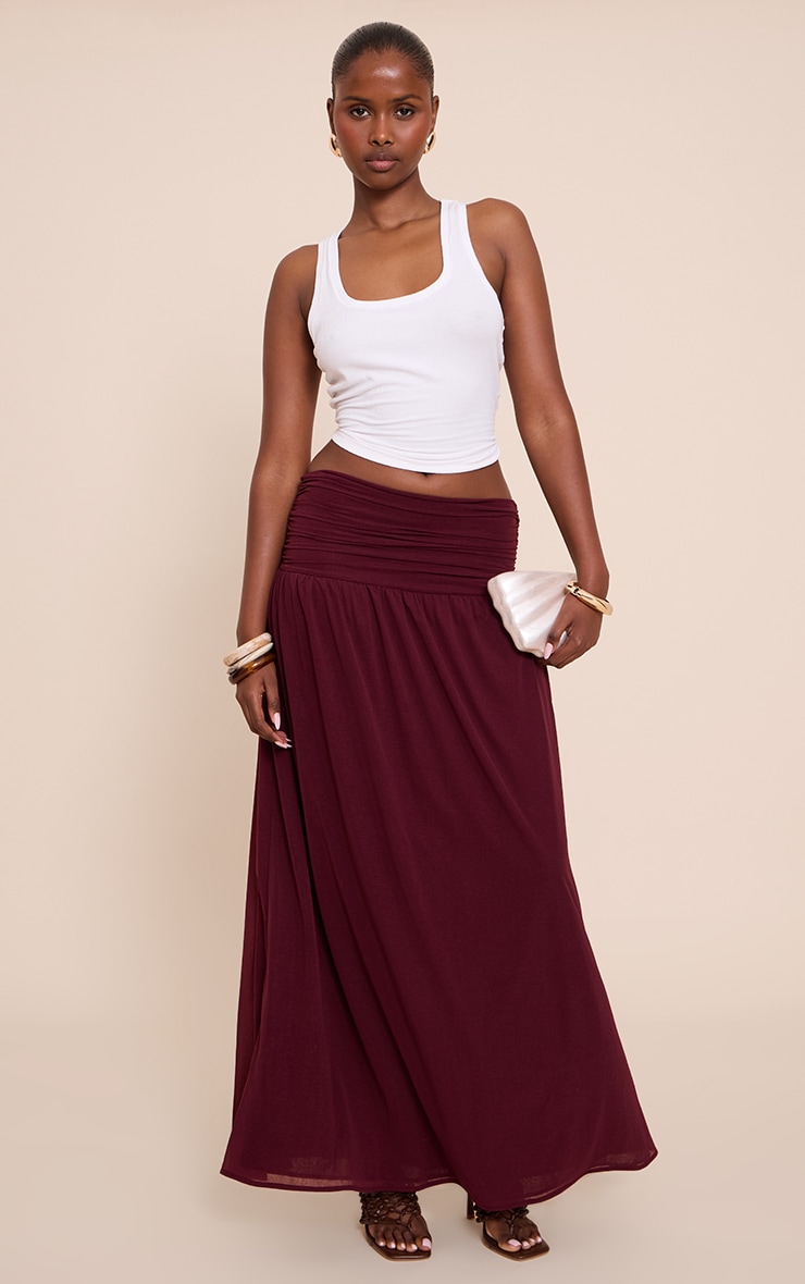 Aubergine Chiffon Ruched Drop Waist Maxi Skirt image 2