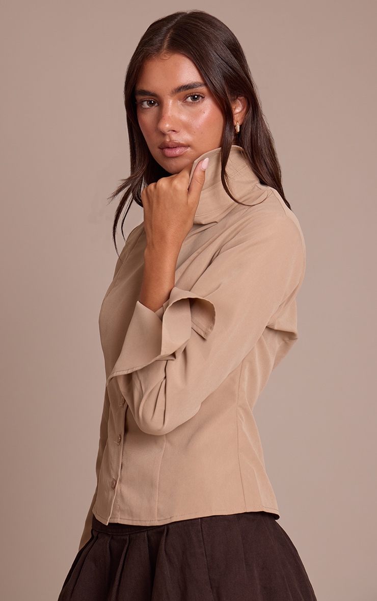 Taupe Seam Detail Fitted Shirt image 4