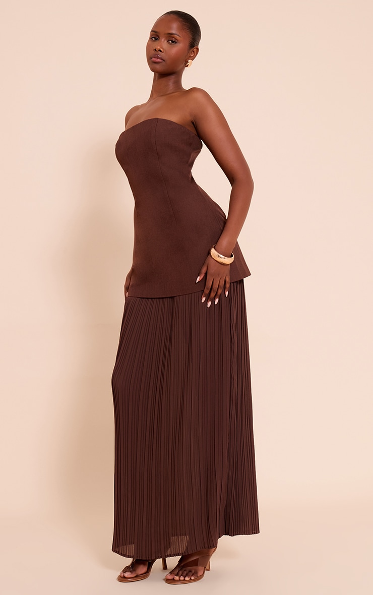 Robe bustier chocolat à partie jupe en mousselinde soie plissée image 3