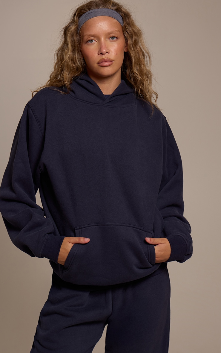 Hoodie pullover en coton polaire bleu marine image 1