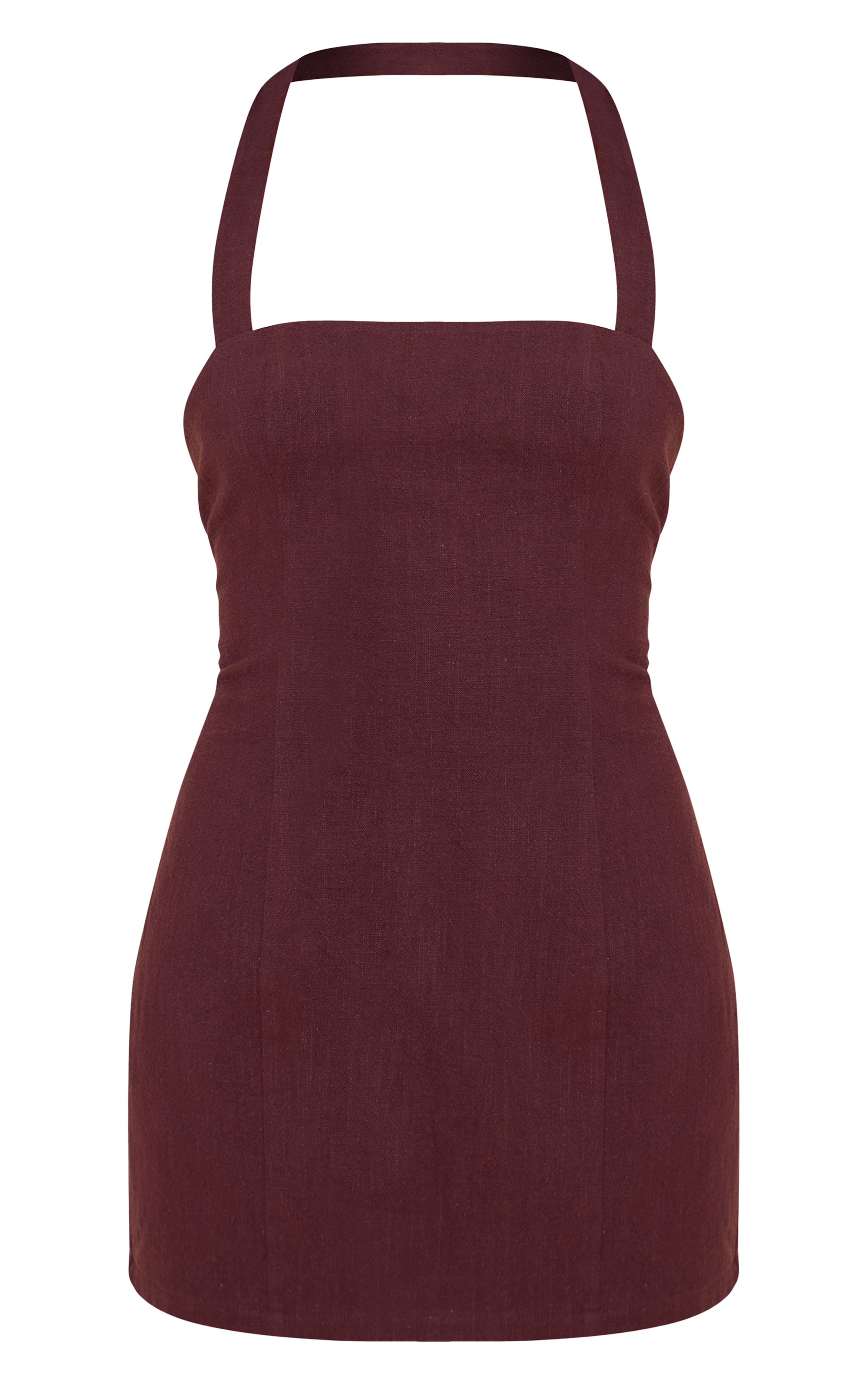 Deep Chocolate Premium Linen Halterneck Mini Dress image 5