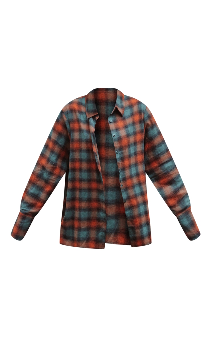 Orange Lightweight Check Oversized Shirt image 5