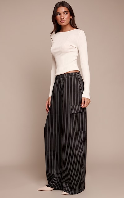 Black Pinstripe Woven Wide Leg Cargos