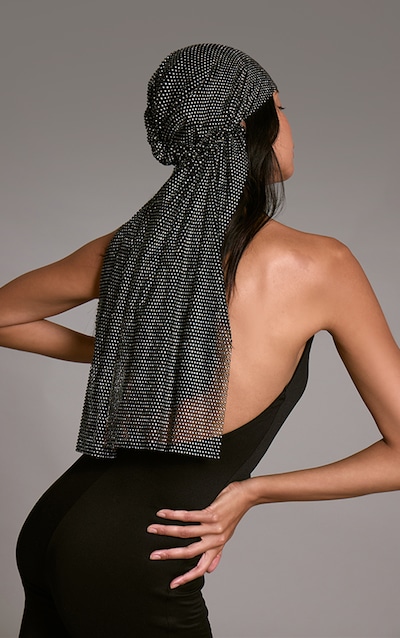 Black Diamante Fishnet Headpiece