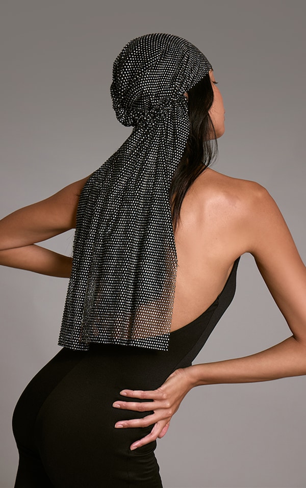 Black Diamante Fishnet Headpiece