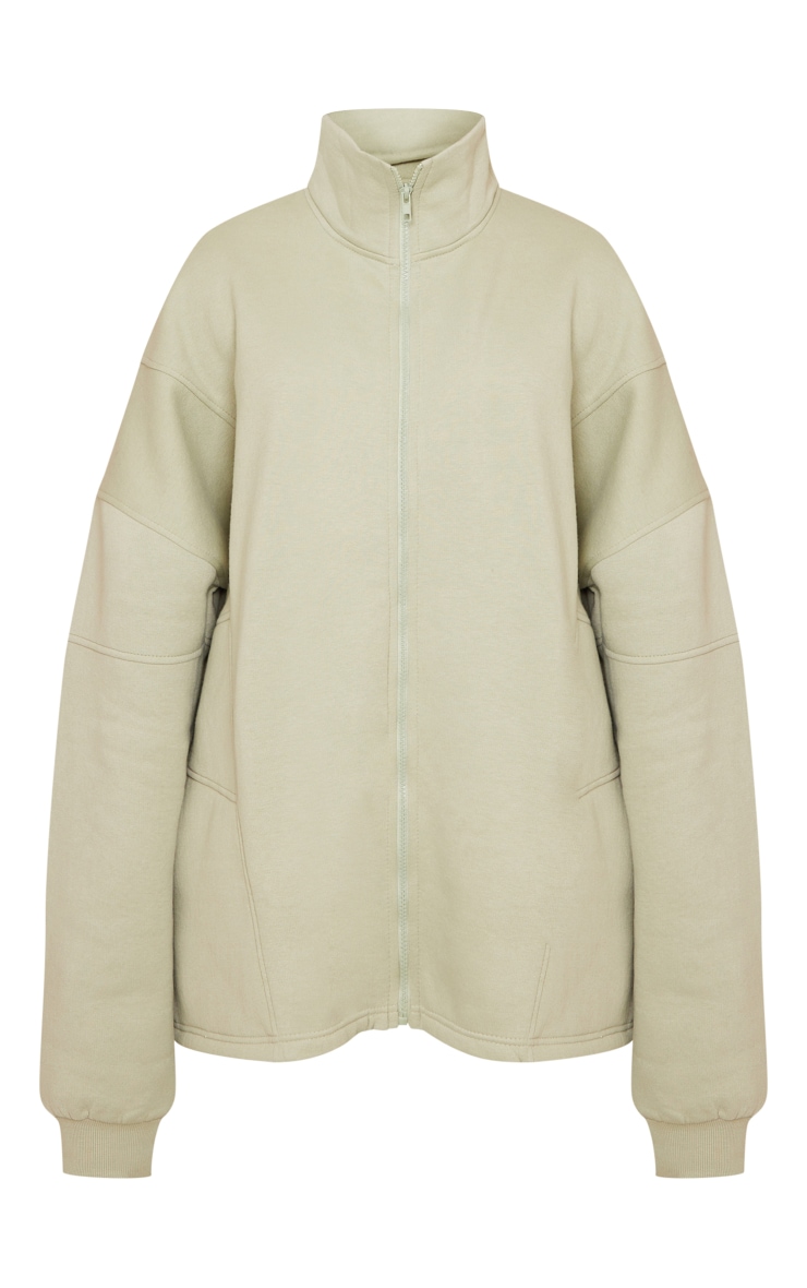 Sage Khaki Oversized Paneled Zip Up Sweatshirt image 5