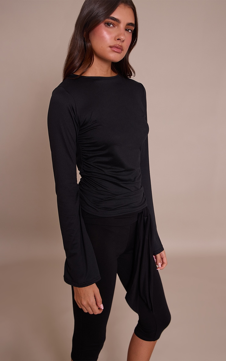 Black Soft Jersey Flared Long Sleeve Top  image 4
