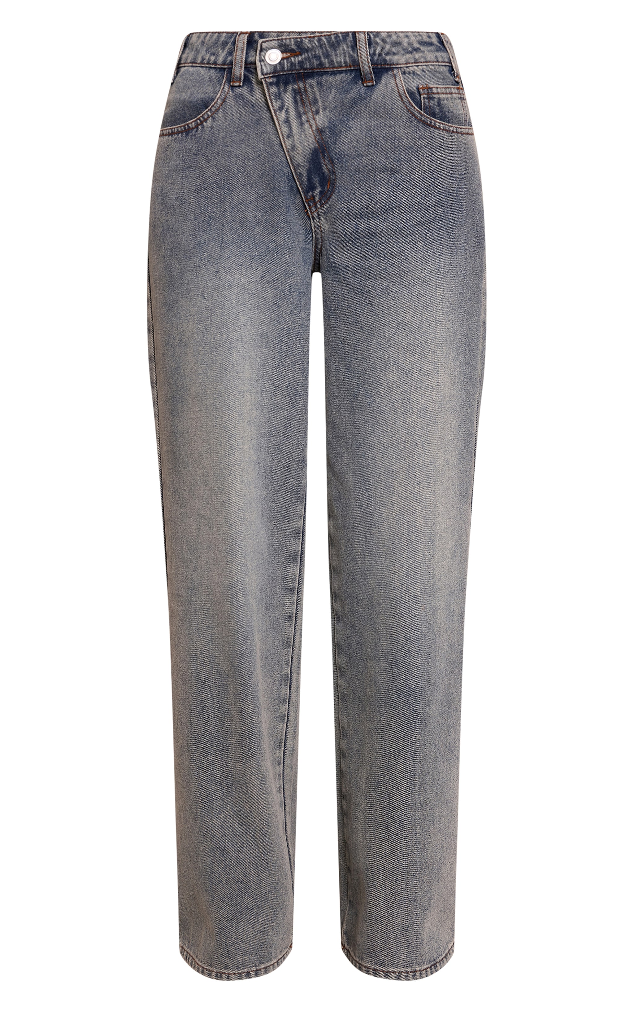 Vintage Wash Asymmetric Waistband Wide Leg Jeans image 5