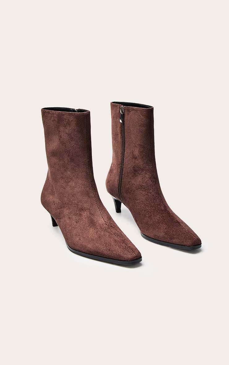 Chocolate Faux Suede Kitten Heel Ankle Boot image 3