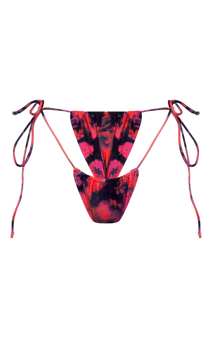 Red Acid Wash Contrast Tie Bikini Bottoms PrettyLittleThing KSA