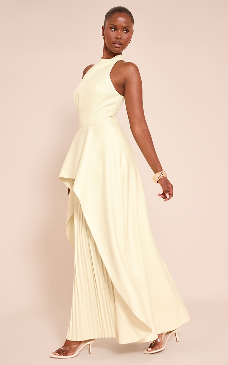 Lemon Woven Halterneck Pleated Underlay Maxi Dress image 3