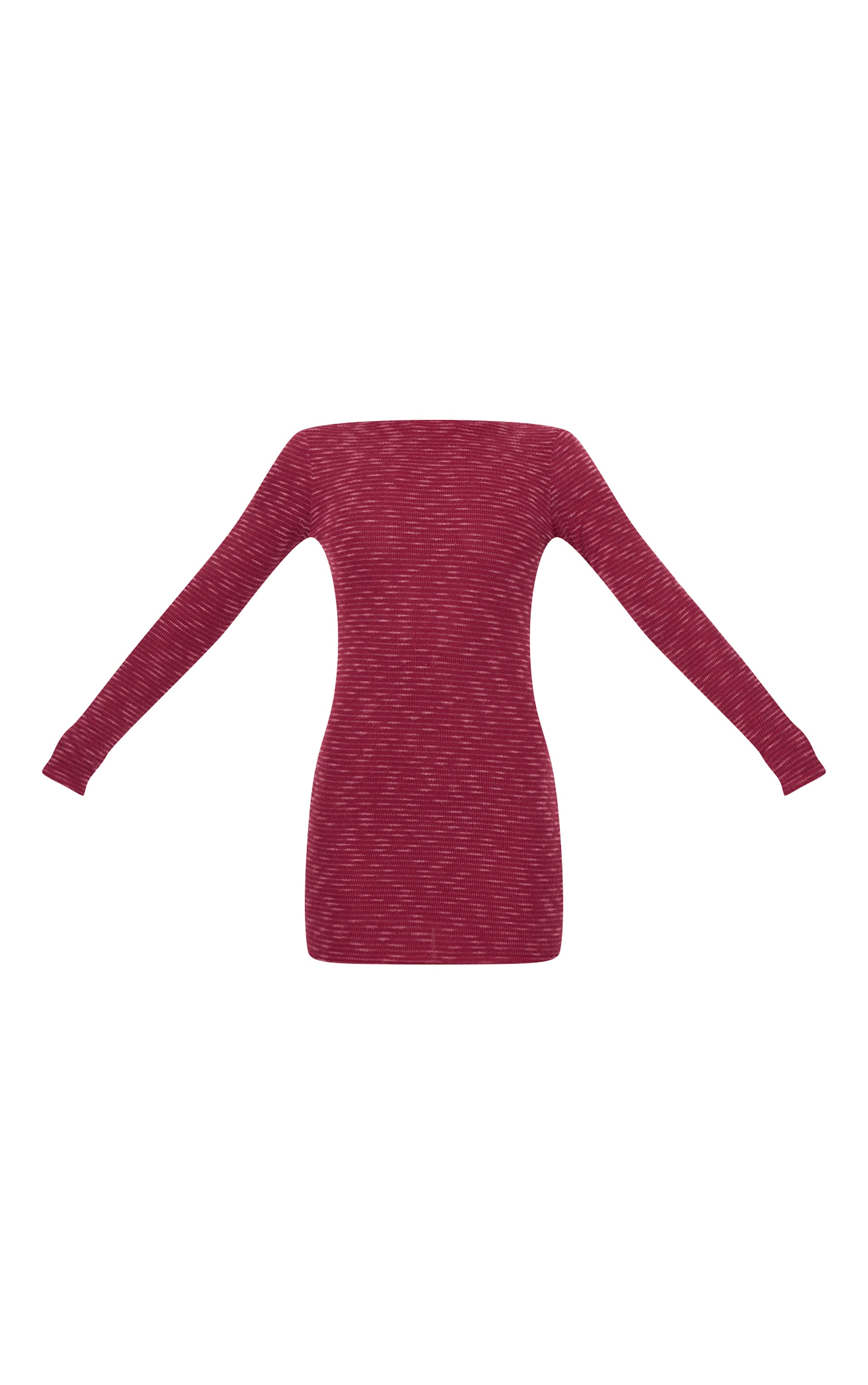 Burgundy Textured Scoop Back Long Sleeve Bodycon Dress image 5