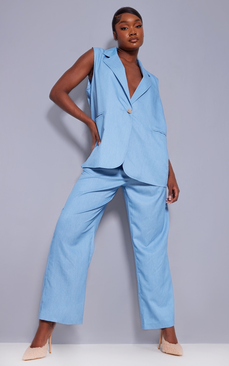 Tall Blue Oversized Sleeveless Blazer image 3