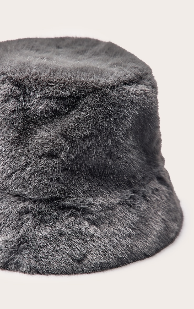 Charcoal Faux Fur Bucket Hat image 3
