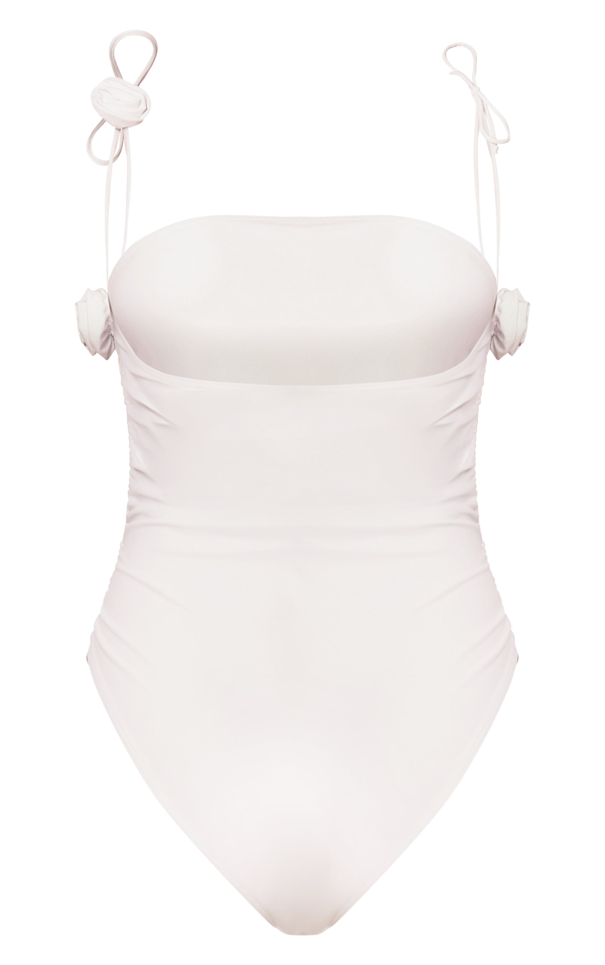 Maillot de bain blanc froncé à empiècements fleurs image 6