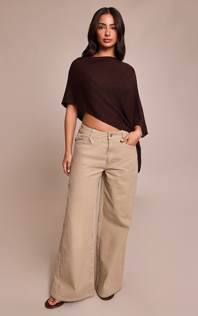 Petite Washed Stone Tinted Wide Leg Jean