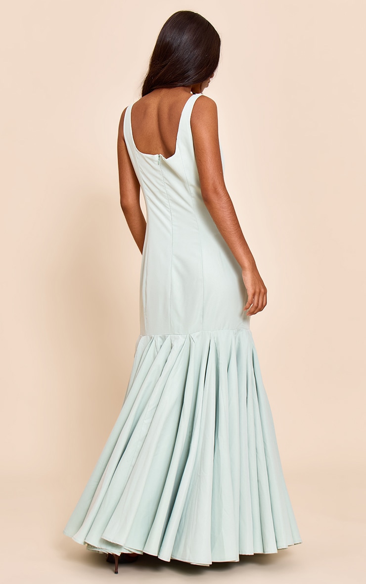 Petite Sage Green Seam Detail Frill Maxi Dress image 2