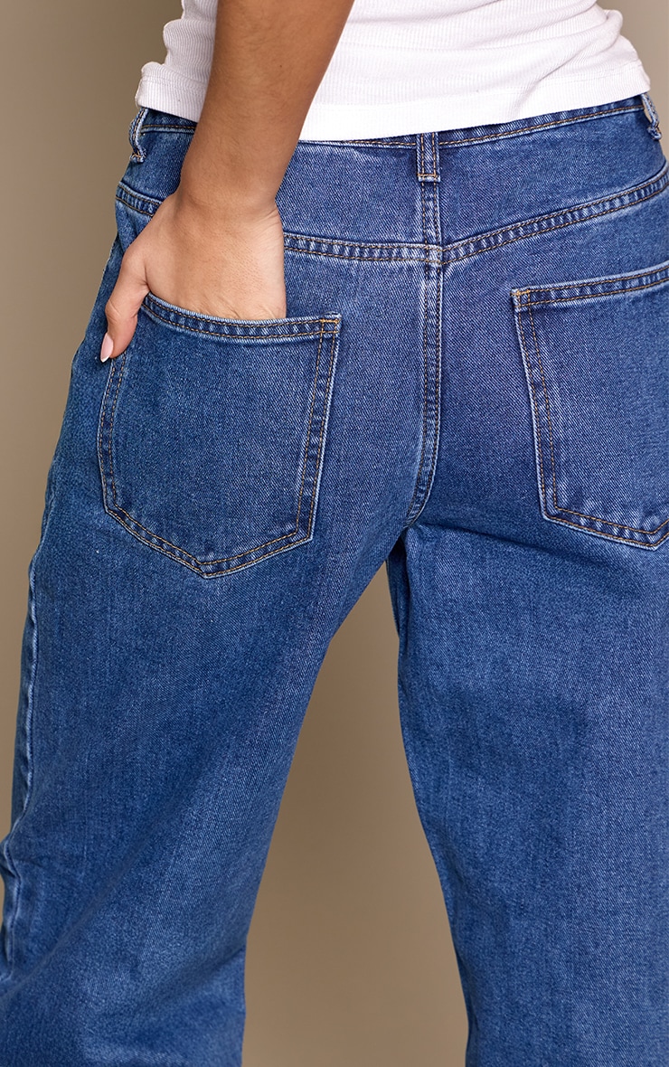 PRETTYLITTLETHING Dark Blue High Waist Boyfriend Jeans image 4