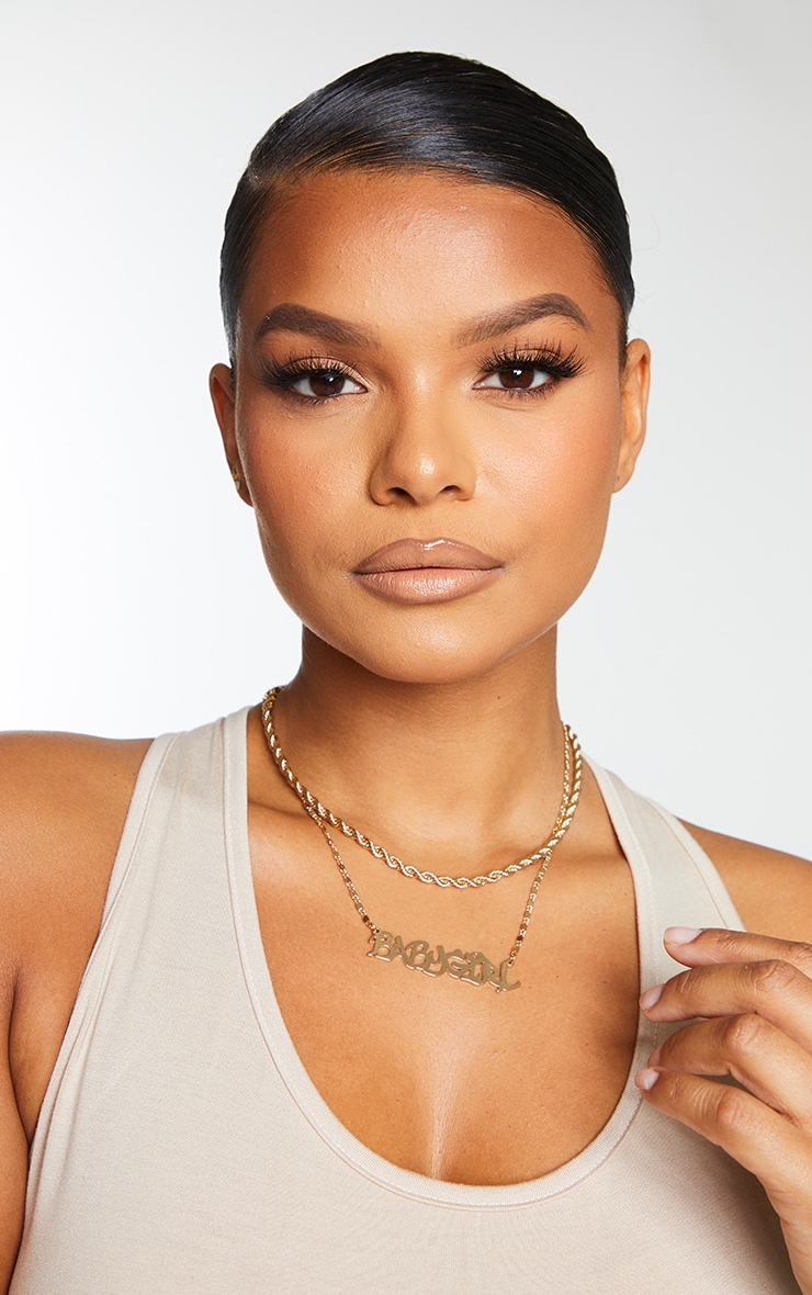 Gold Babygirl Graffiti Text Double Chain Necklace