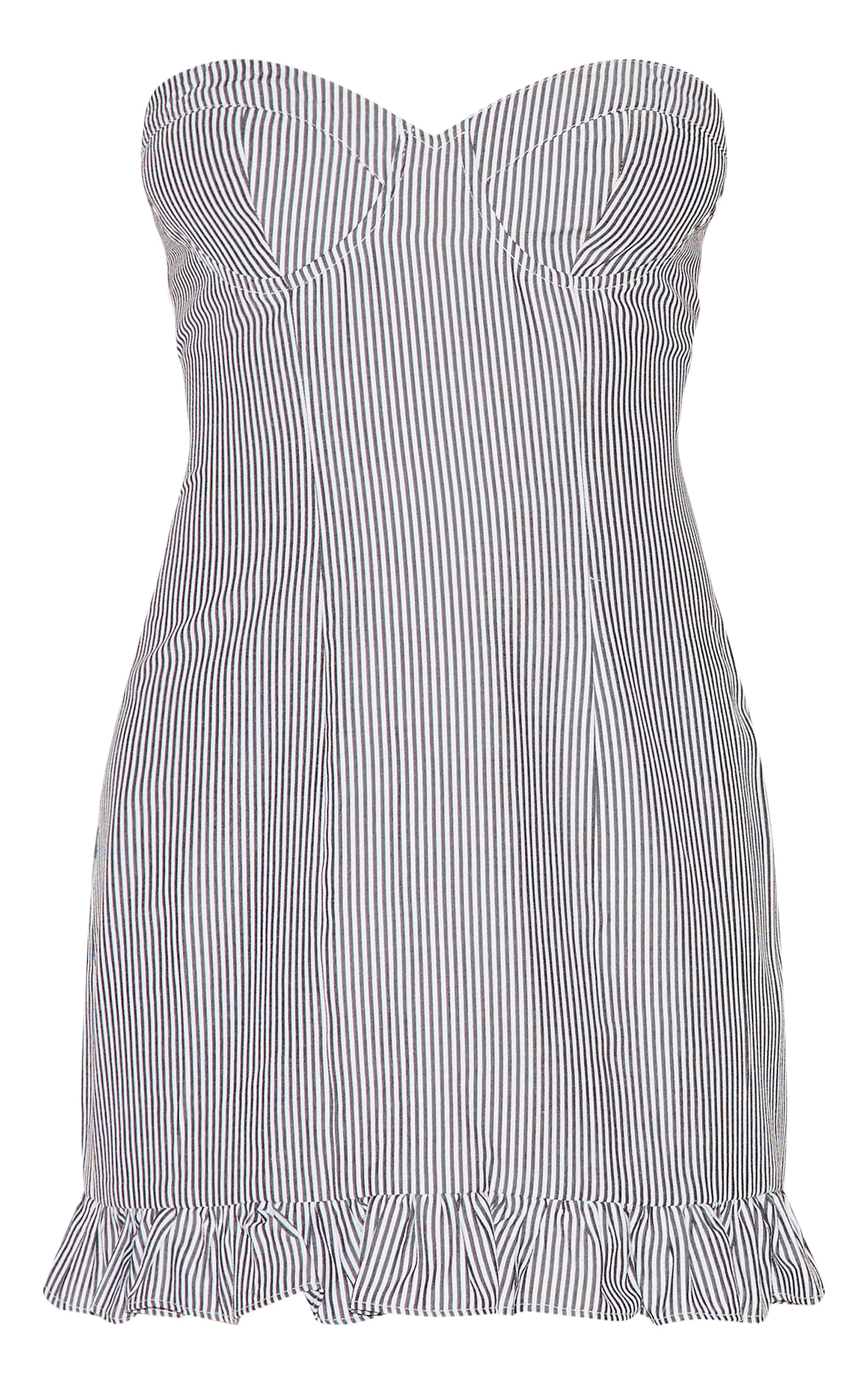 Black Pinstripe Bandeau Frill Hem Shift Dress image 1