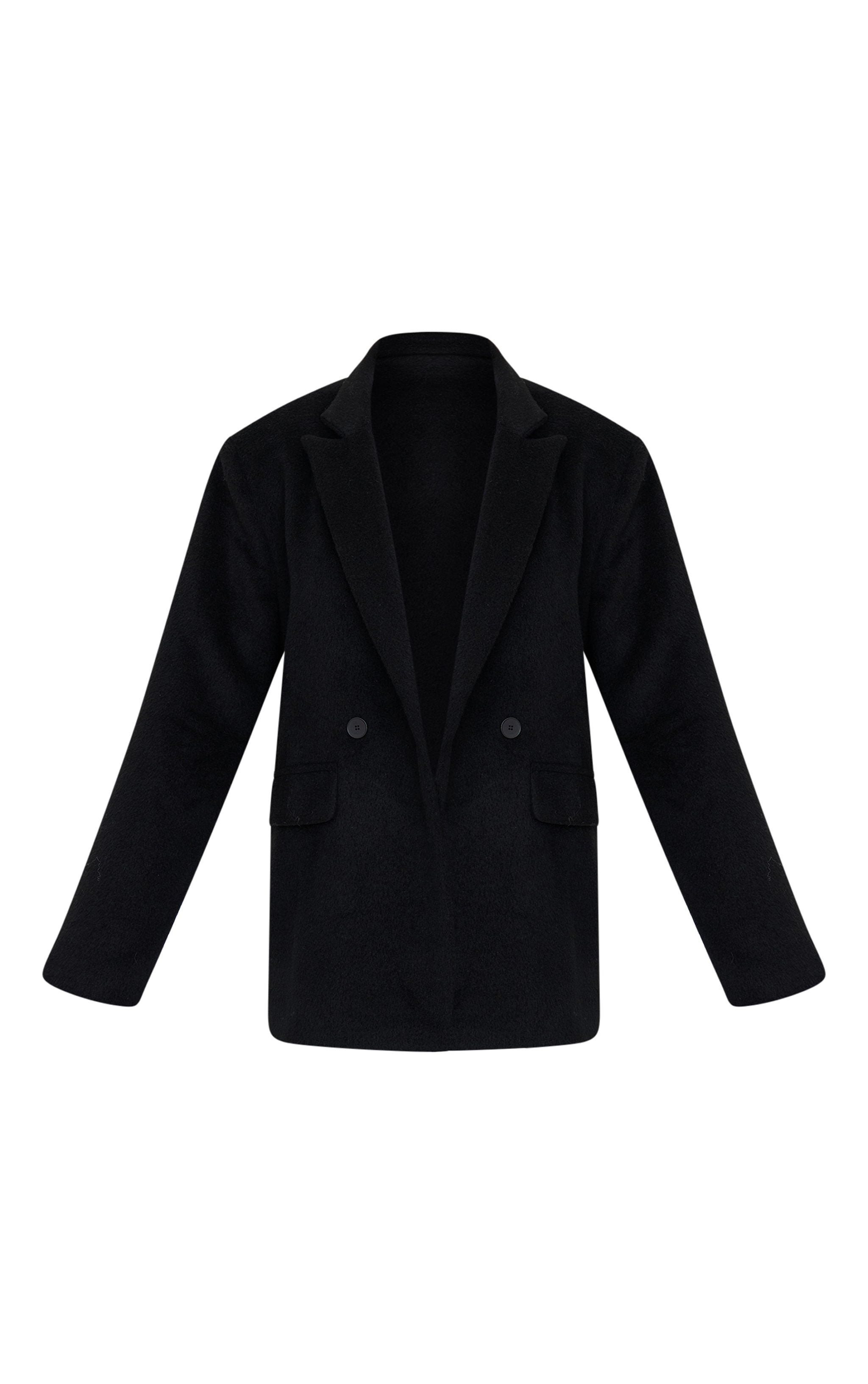 Black Oversized Textured Wool Look Blazer image 5