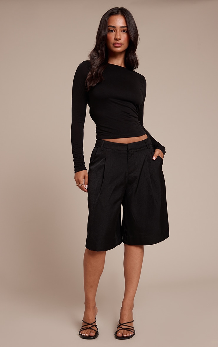 Petite Black Long Sleeve Cowl Back Trim Detail Top image 3