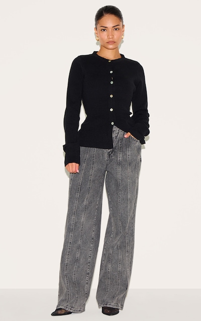 Petite Grey Denim Seam Detail Jeans With Adjustable Straps