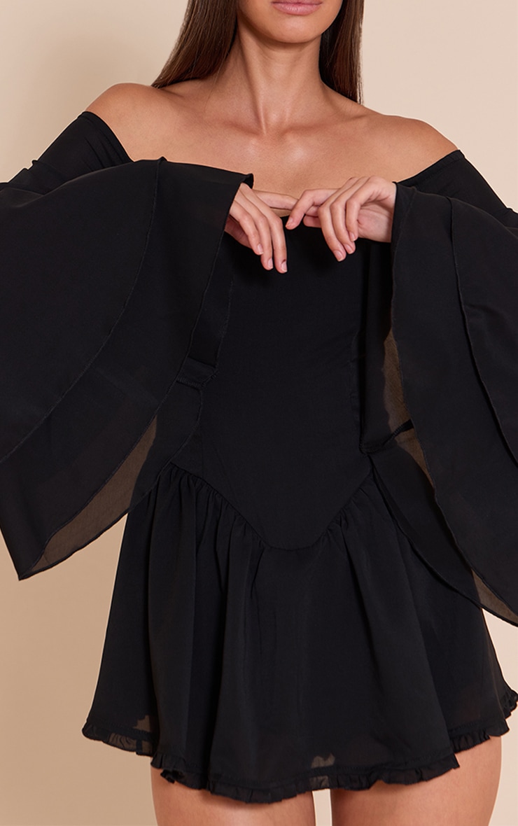 Black Bardot Flare Sleeve Romper image 4