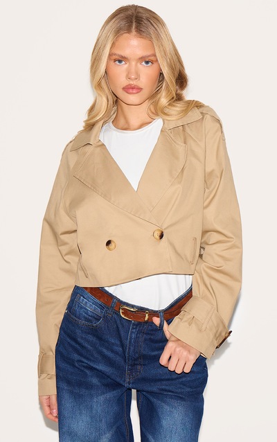 Camel Cropped Trench Coat