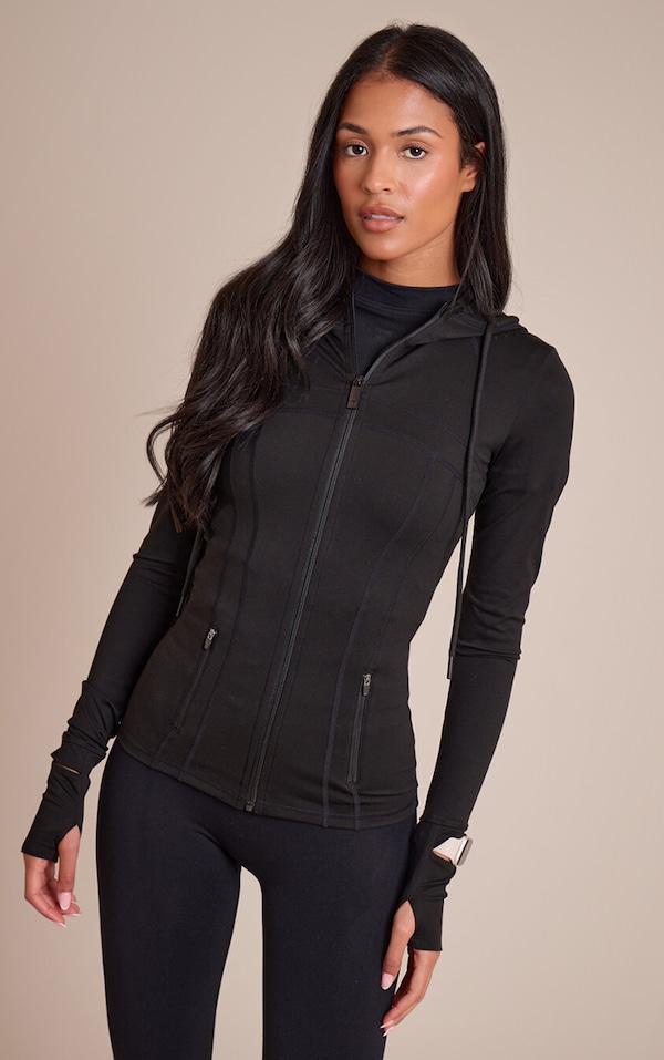 Tall Black Sculpt Seam Detail Drawstring Gym Jacket