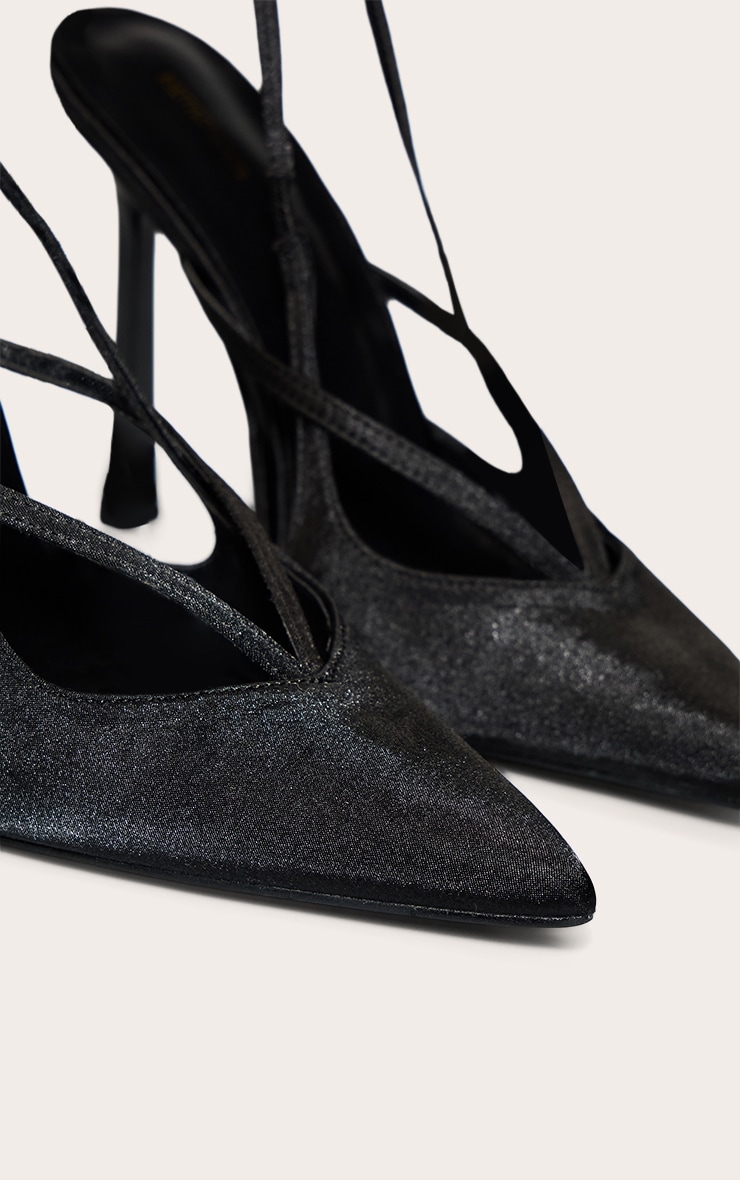 PLT Label Black Satin Sling Back Strappy Stiletto Heel Court image 5