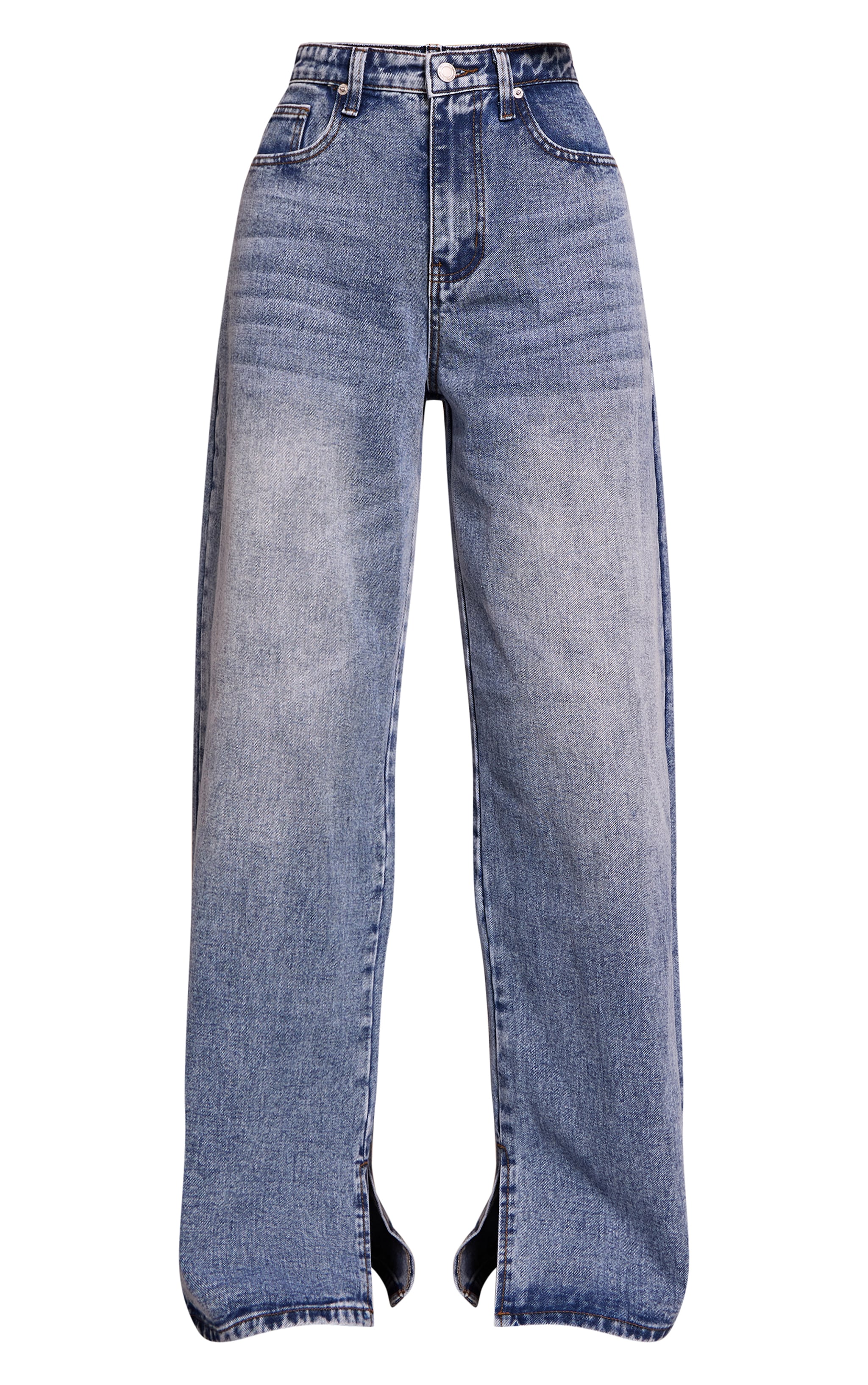 Mid Blue Wash High Waist Split Hem Boyfriend Jeans image 5