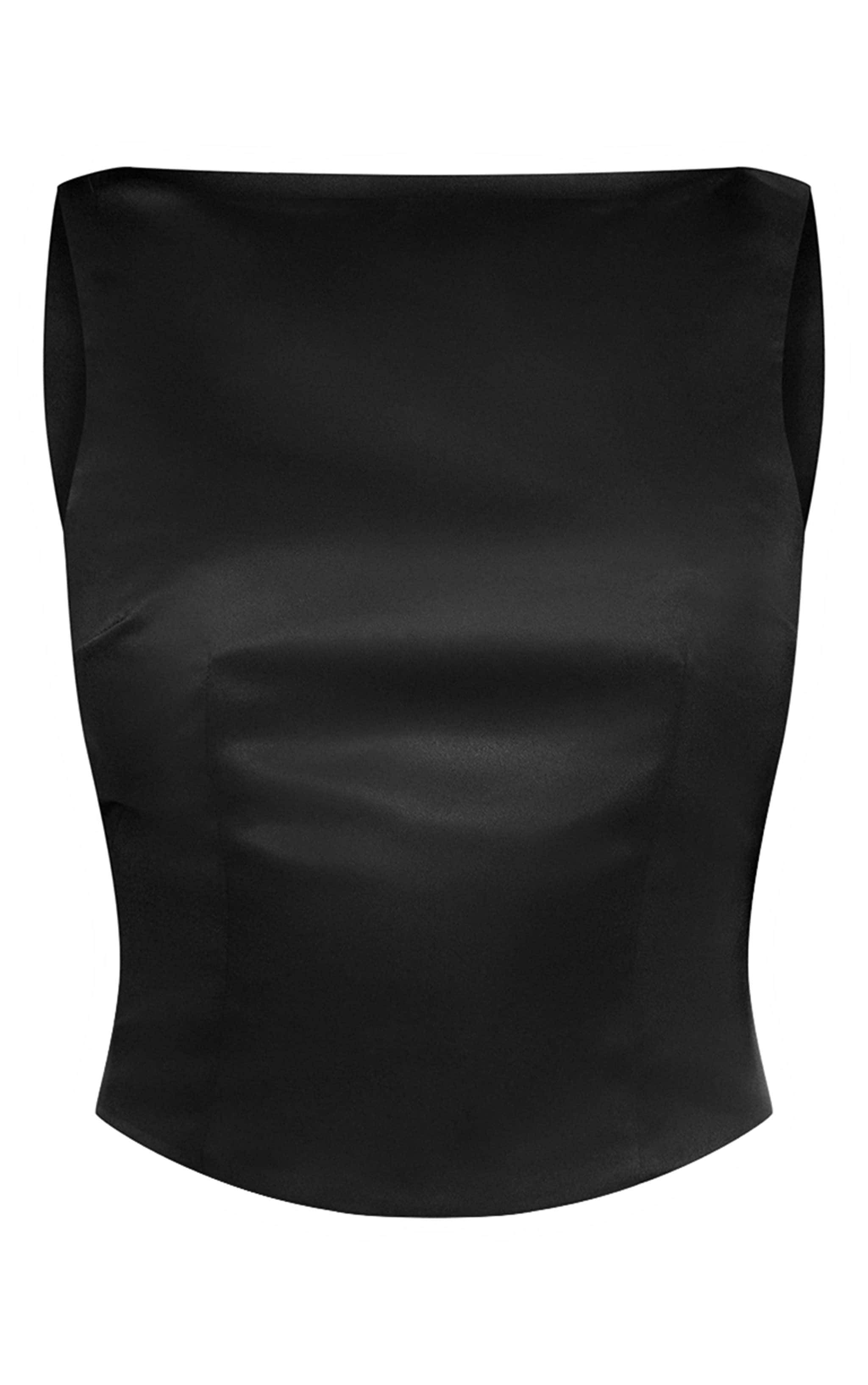 Black Satin Open Back Long Top image 5