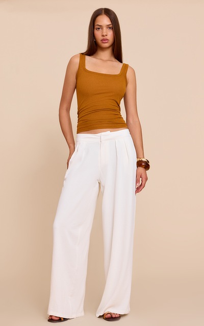 Cream Floaty Woven Double Pleat Wide Leg Pants