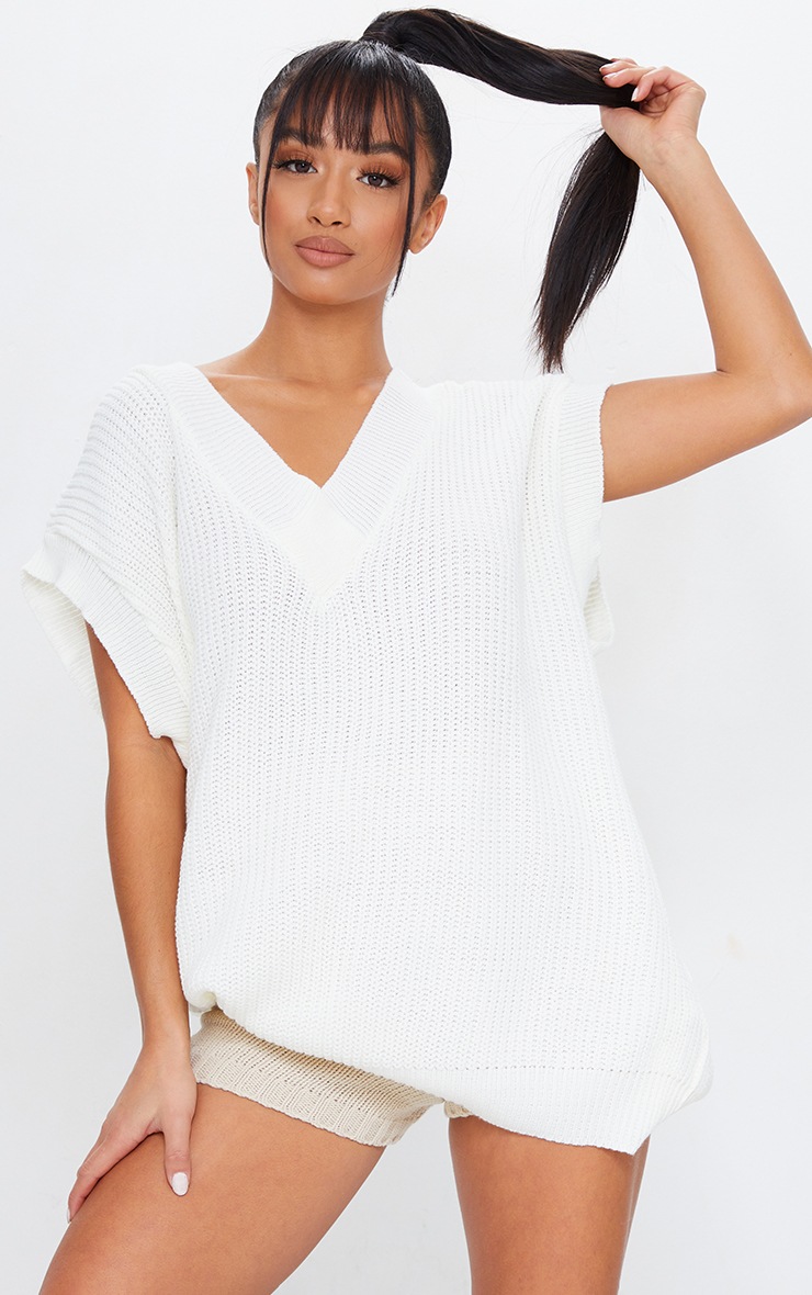 Petite Cream V Neck Sleeveless Jumper