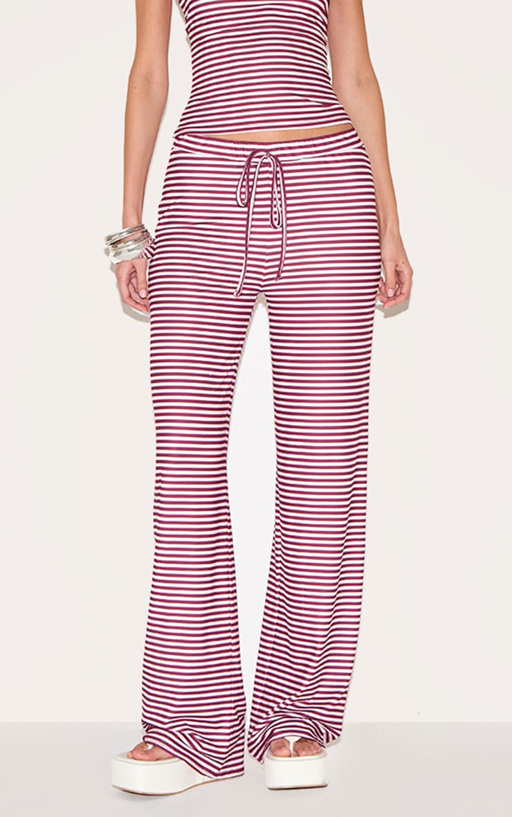 Light Pink Soft Touch Striped Mid Rise Wide Leg Trousers image 2