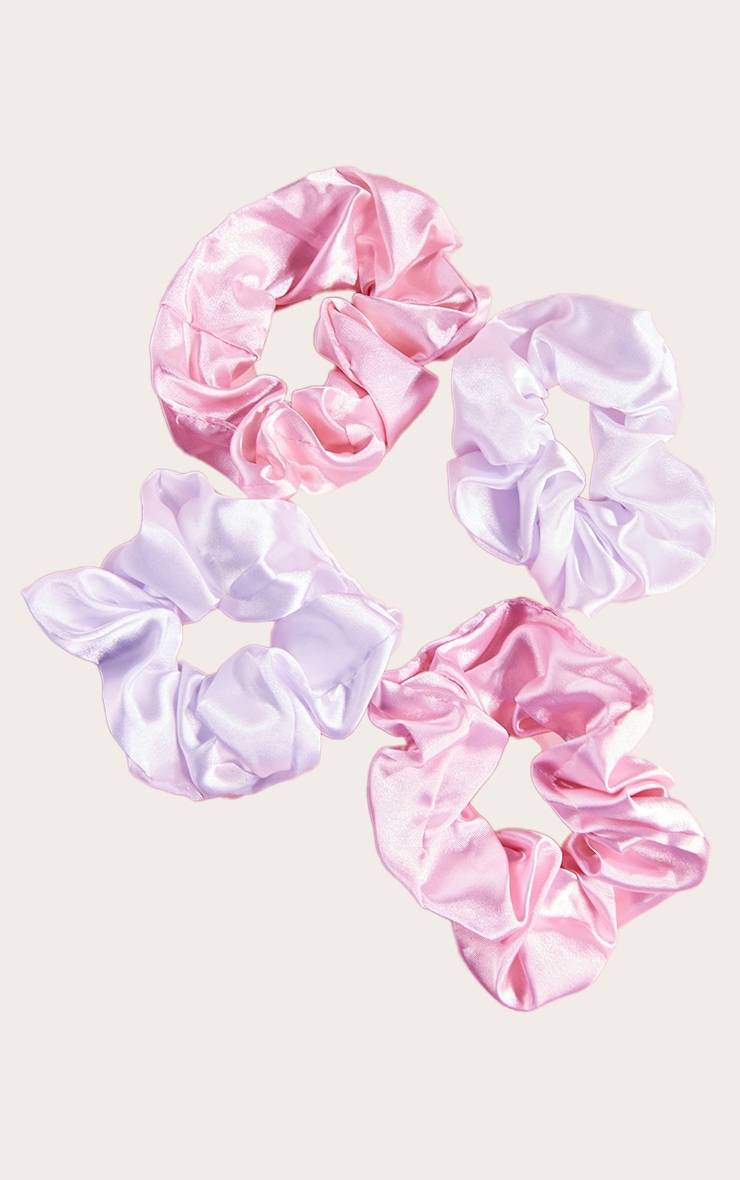 Brushworks Pink & White Satin Scrunchies 4 Pack image 2