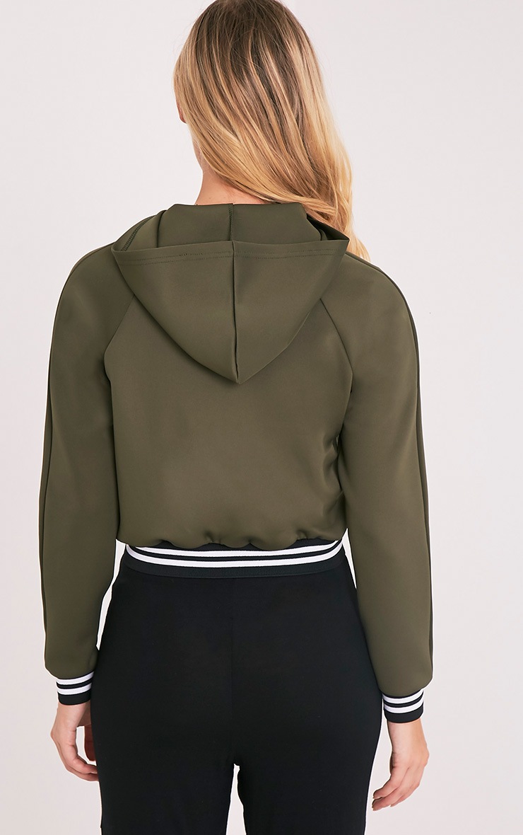 Jael Khaki Scuba Hooded Crop Bomber Coats & Jackets