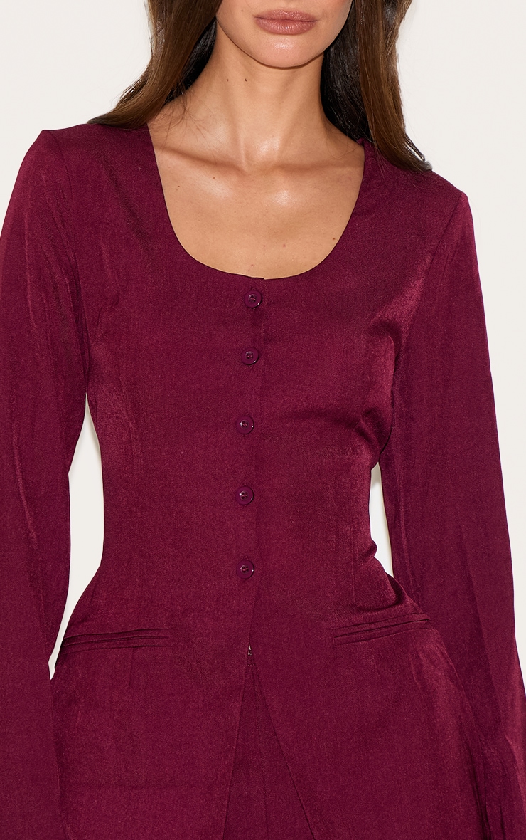 Burgundy Tailored Button Down Scoop Neck Romper image 4
