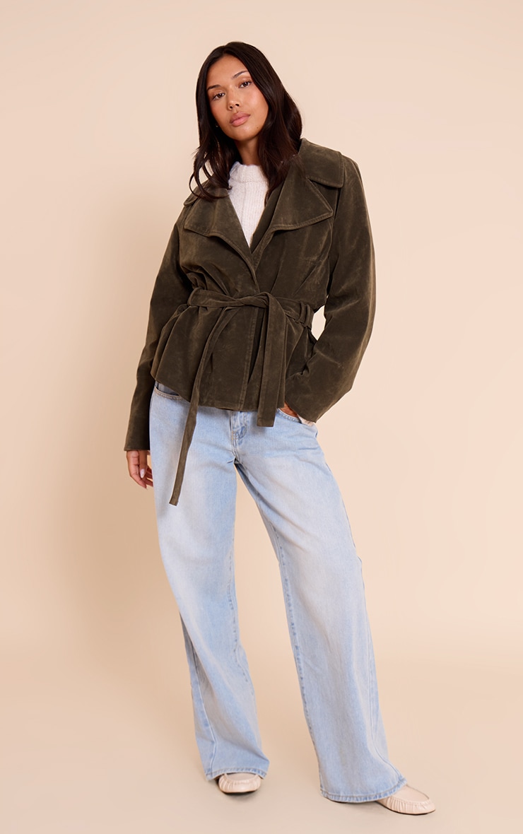 Veste ceinturée en suédine kaki image 3