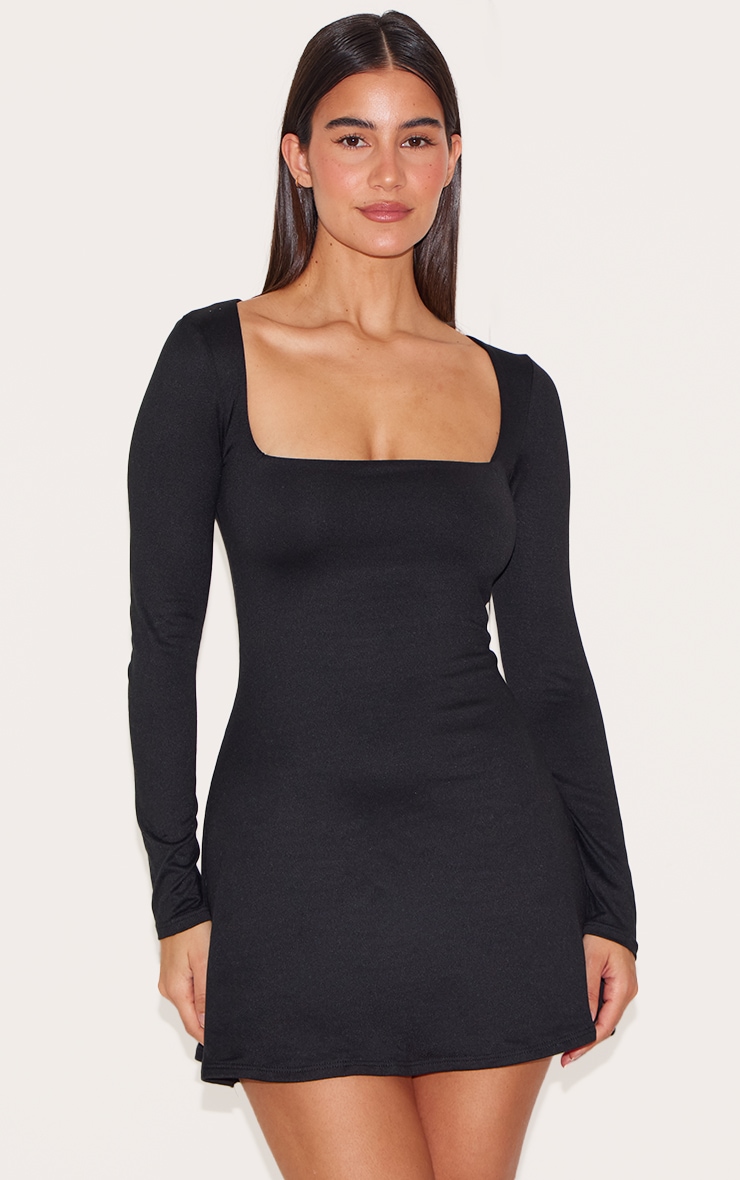 Black Double Contour Square Neck Bodycon Dress image 1