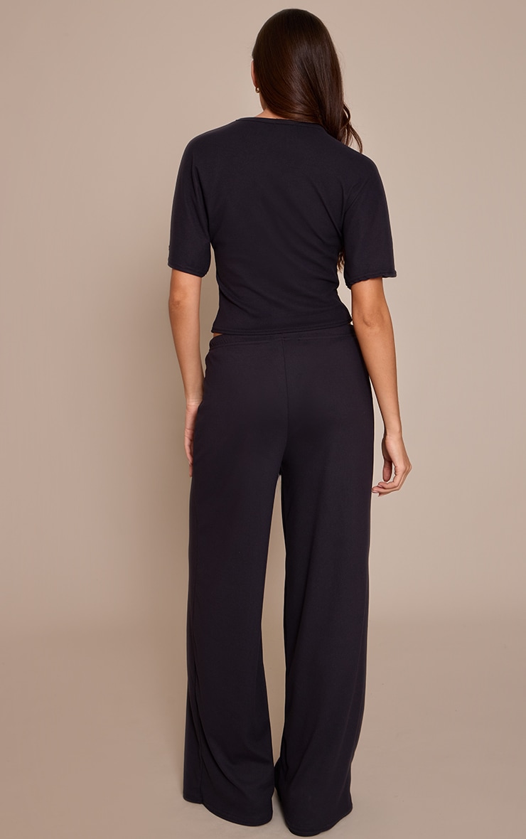 Black Soft Touch Tie Waist Casual Trousers image 3