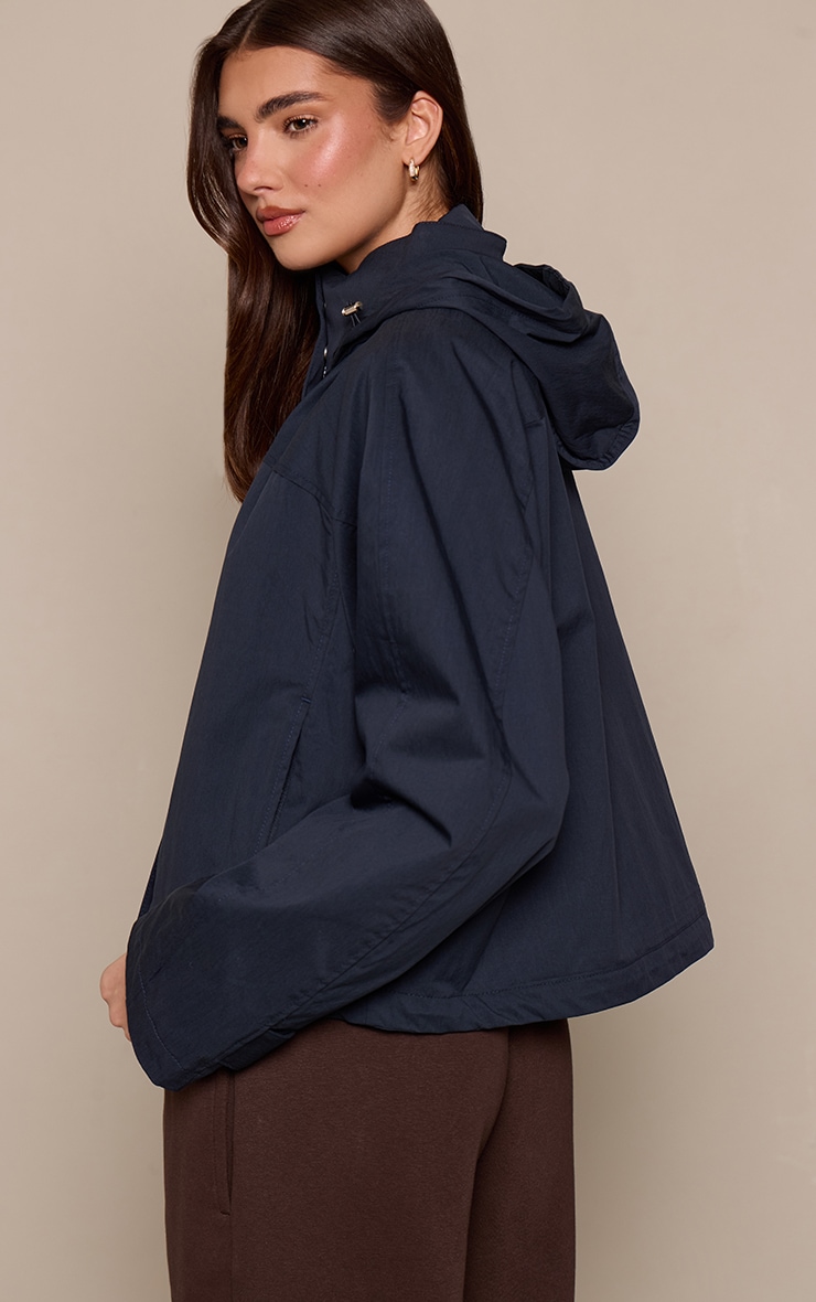 Navy Funnel Neck Ruched Windbreaker image 2
