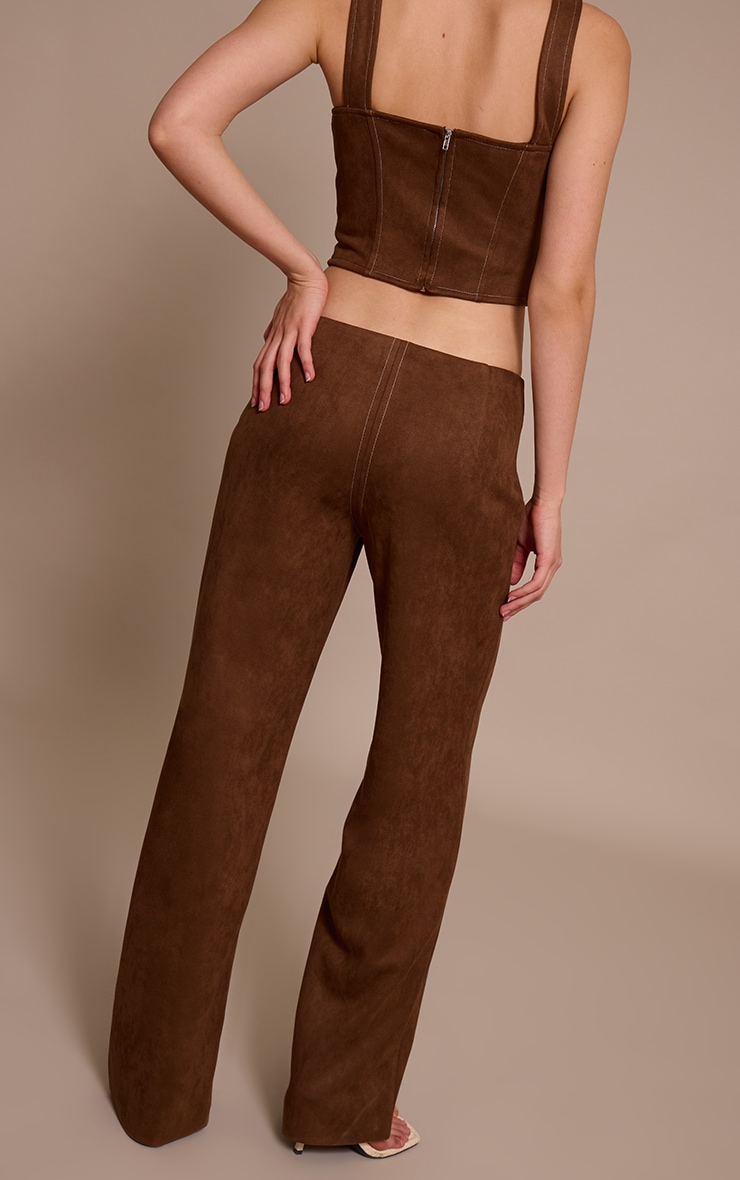 Chocolate Suede Contrast Stitch Straight Leg Pant  image 3