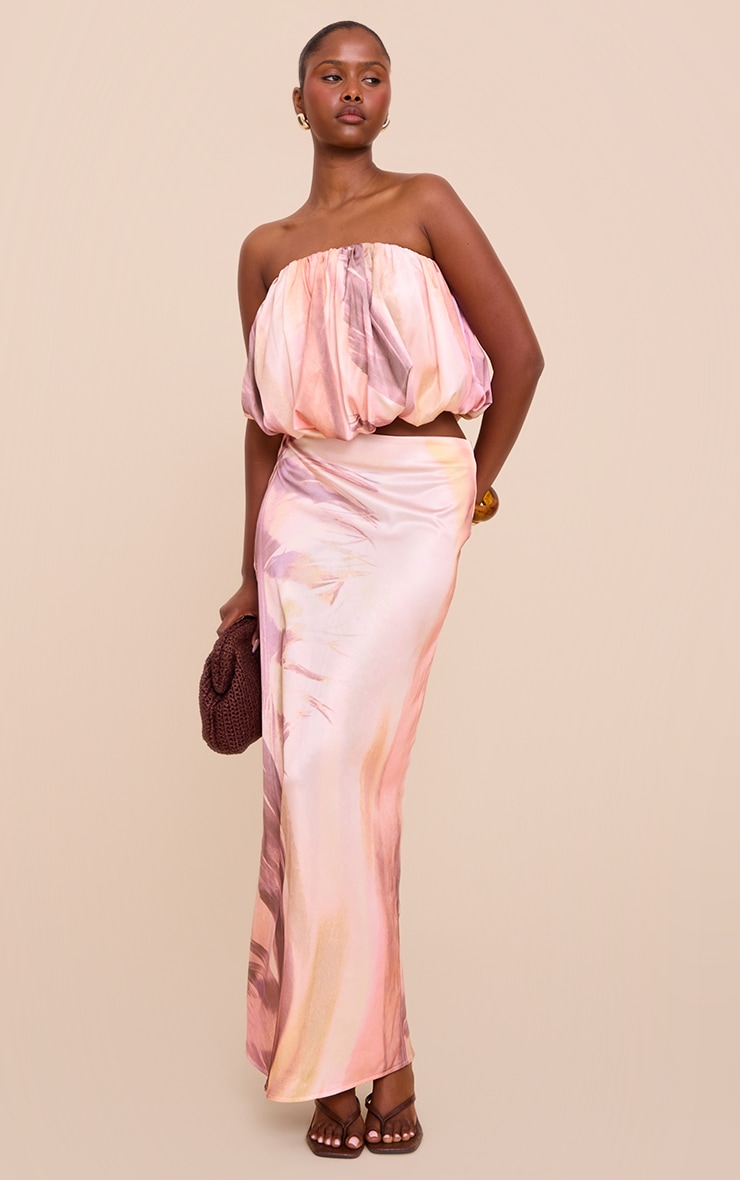 Multi Abstract Print Satin Mid Rise Maxi Skirt image 1